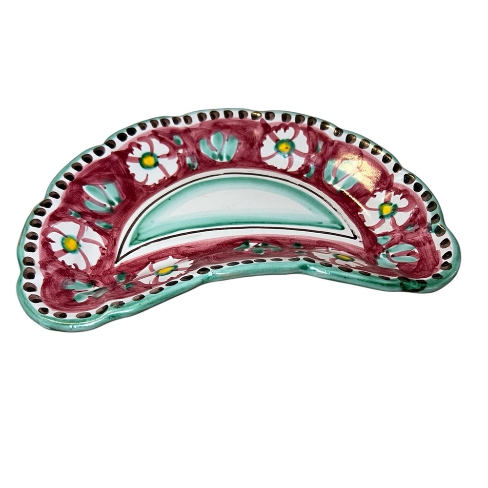 Vietri Solimene vintage 70s ceramic plate made in Italy crescent floral design - Picture 7 of 13